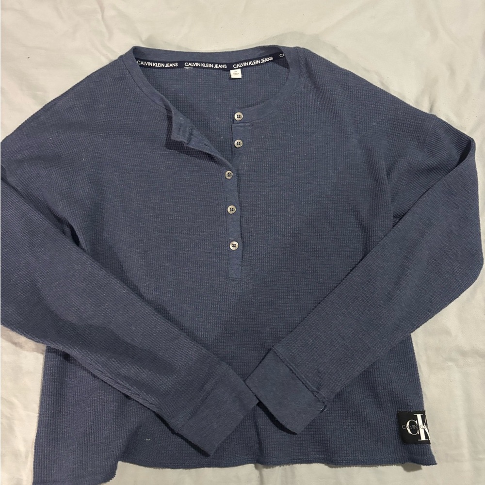 Calvin Klein Jeans Navy Waffle-Knit Long Sleeve Henley